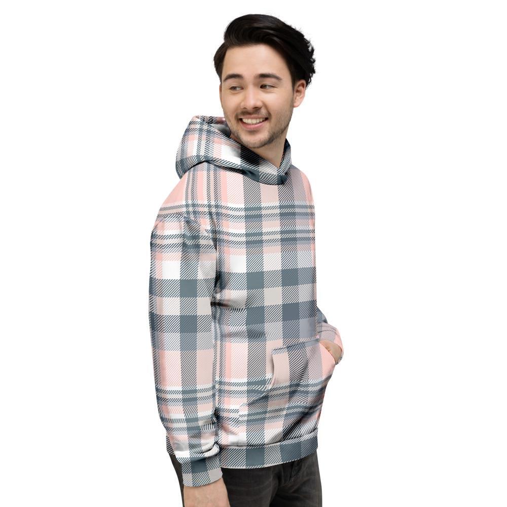 Pink Grey Plaid Tartan Men's Hoodie-grizzshop