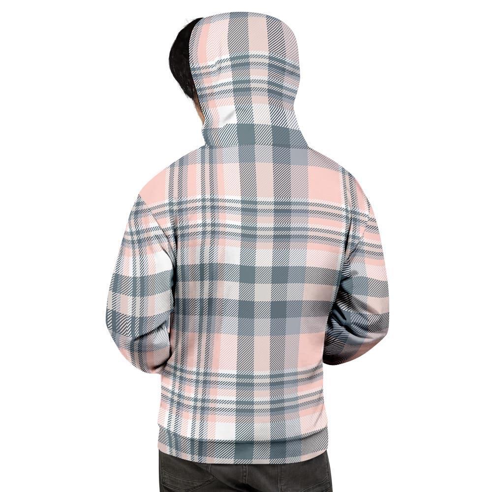 Pink Grey Plaid Tartan Men's Hoodie-grizzshop