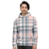 Pink Grey Plaid Tartan Men's Hoodie-grizzshop