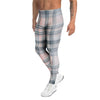 Pink Grey Plaid Tartan Men's Leggings-grizzshop