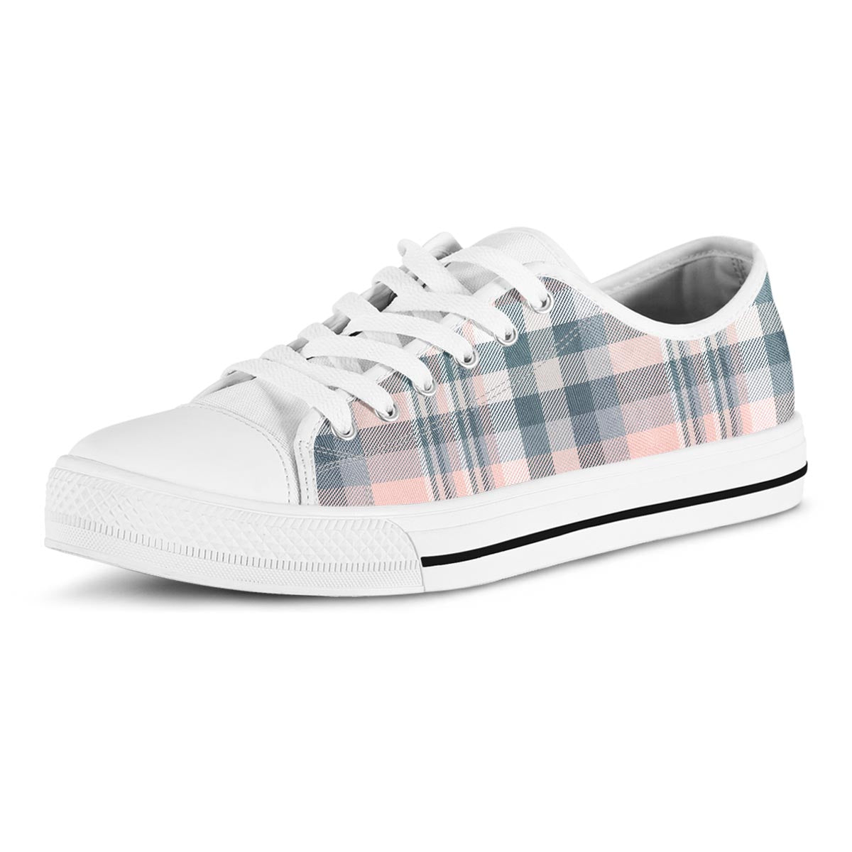 Pink Grey Plaid Tartan Men's Low Top Shoes-grizzshop