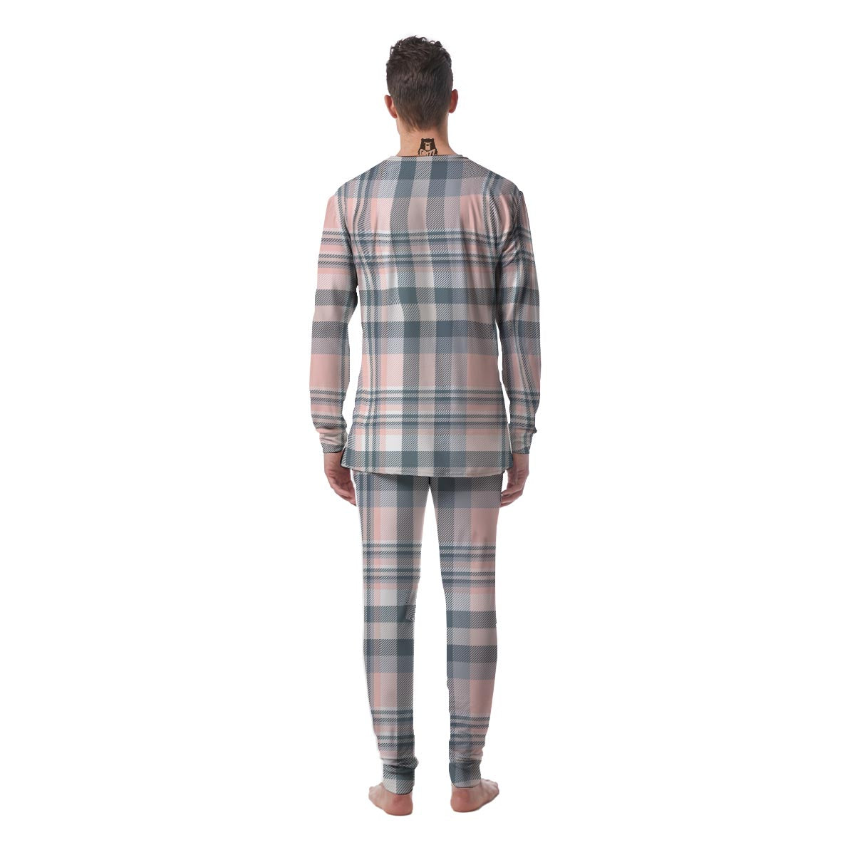 Pink Grey Plaid Tartan Men's Pajamas-grizzshop