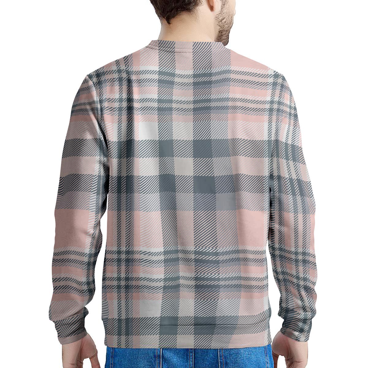 Pink Grey Plaid Tartan Men's Sweatshirt-grizzshop