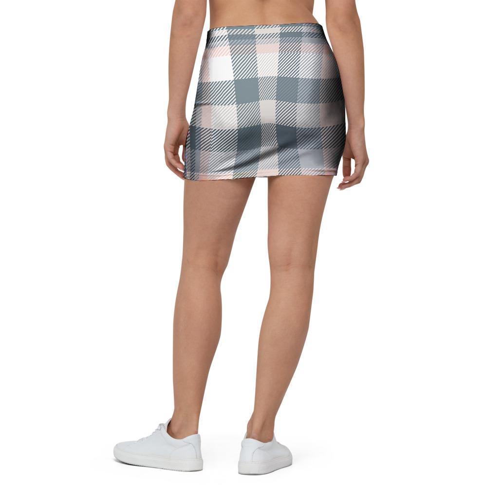 Pink Grey Plaid Tartan Mini Skirt-grizzshop