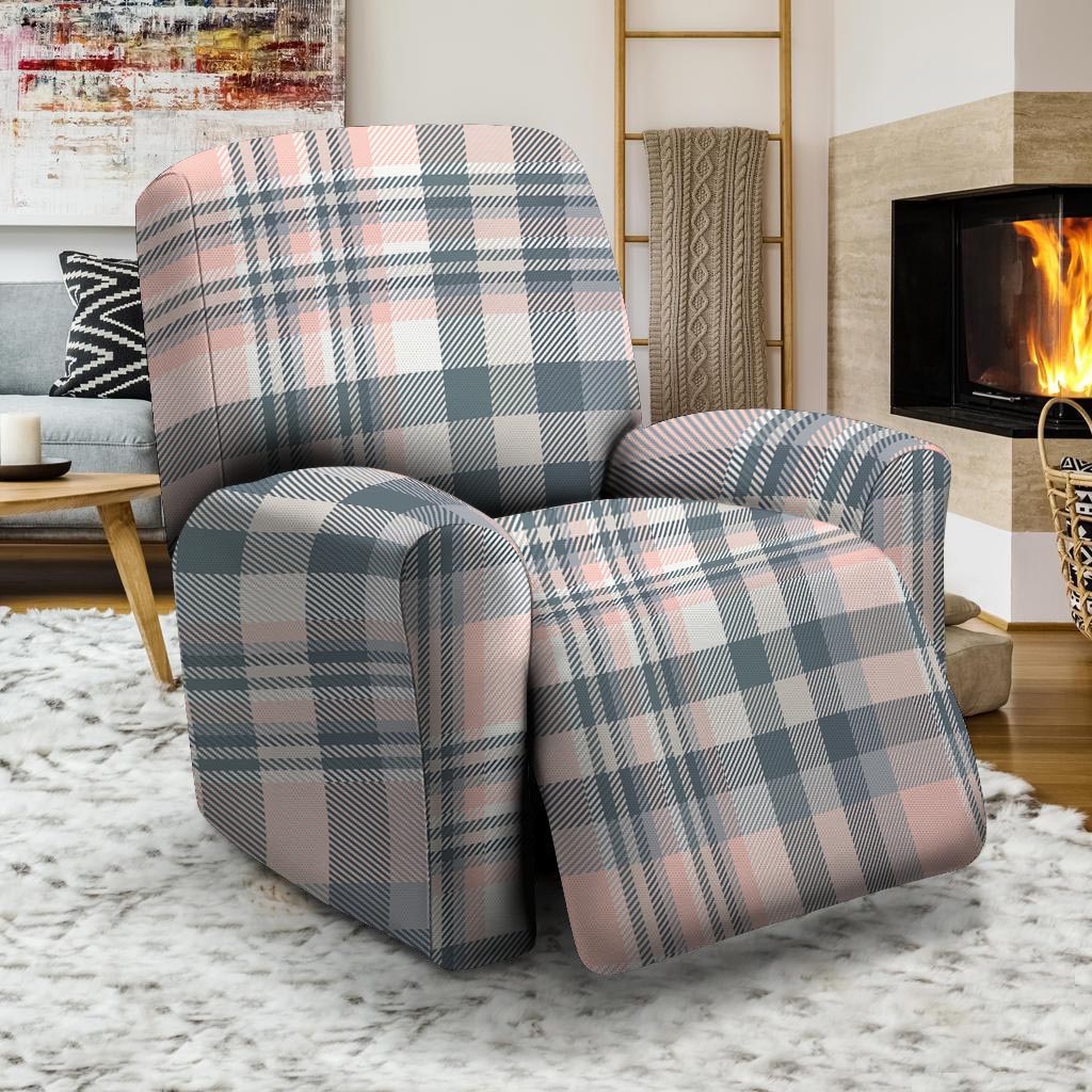 Pink Grey Plaid Tartan Recliner Cover-grizzshop