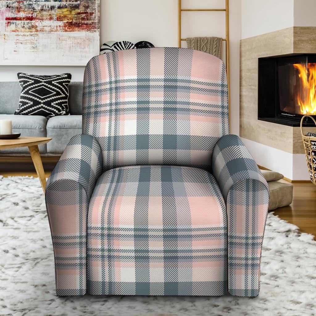 Pink Grey Plaid Tartan Recliner Cover-grizzshop