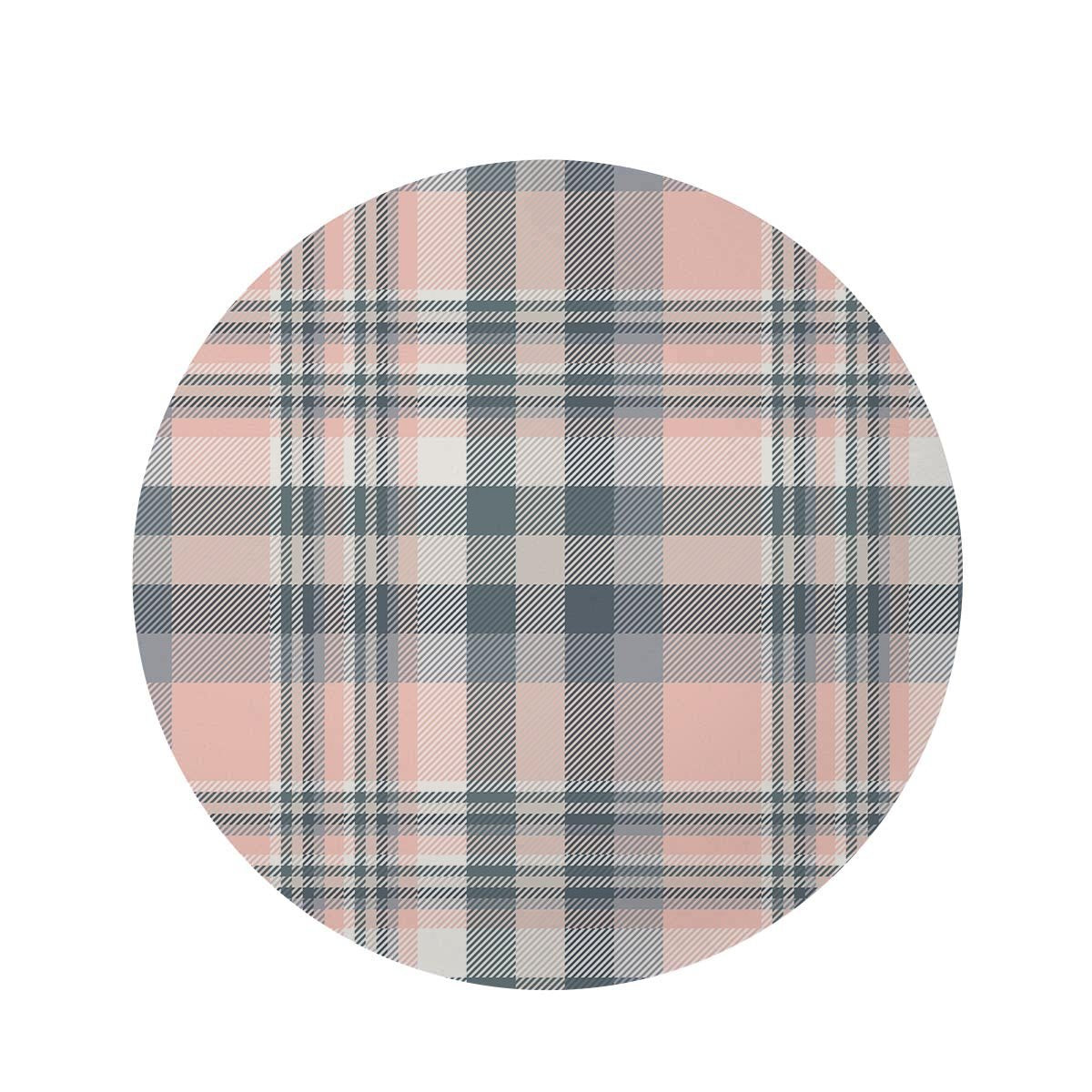 Pink Grey Plaid Tartan Round Rug-grizzshop