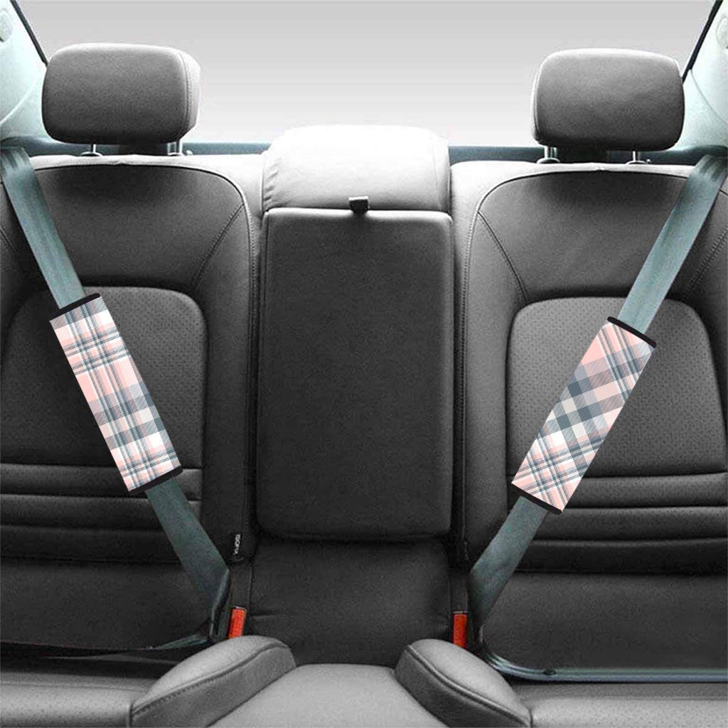 Pink Grey Plaid Tartan Seat Belt Cover-grizzshop