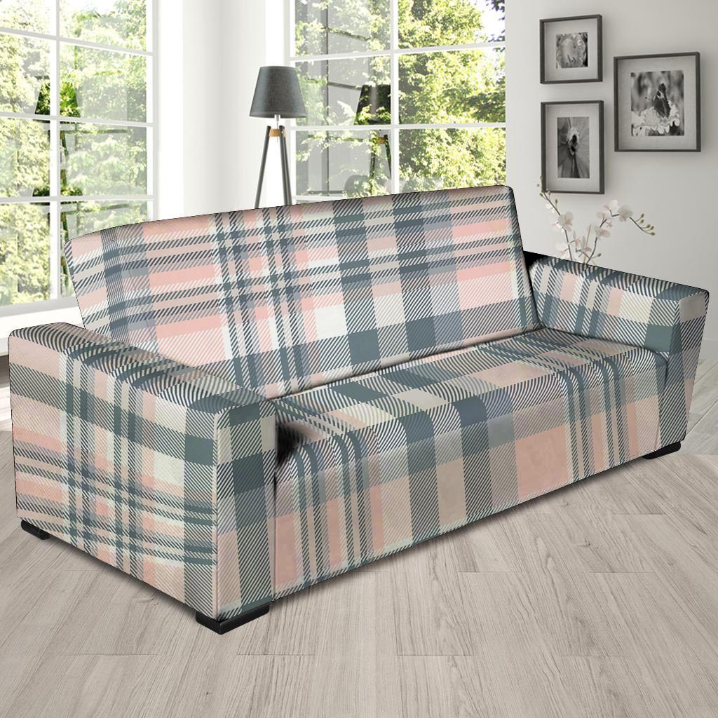 Pink Grey Plaid Tartan Sofa Cover-grizzshop