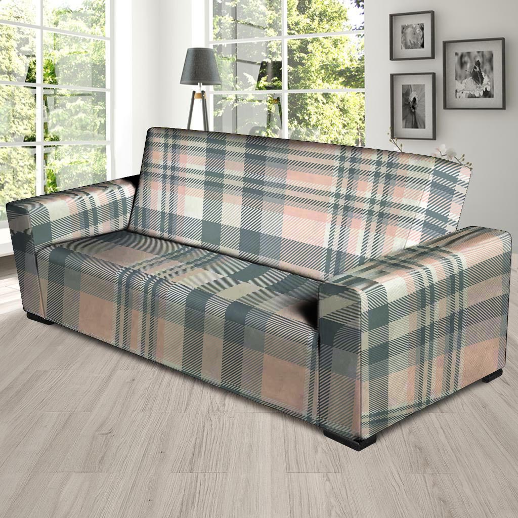 Pink Grey Plaid Tartan Sofa Cover-grizzshop