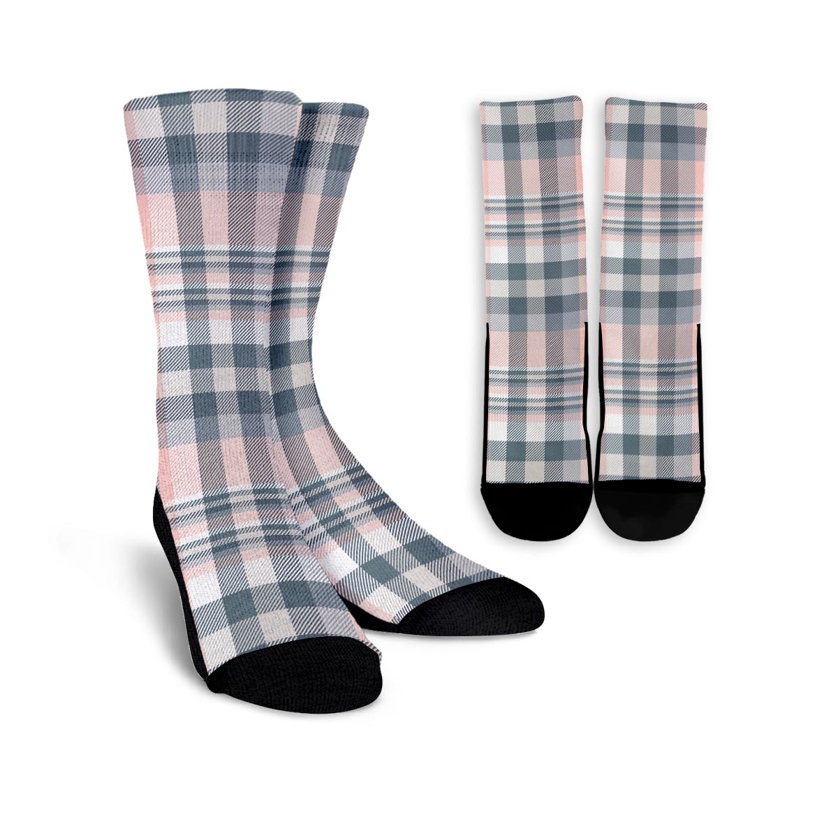 Pink Grey Plaid Tartan Unisex Socks-grizzshop