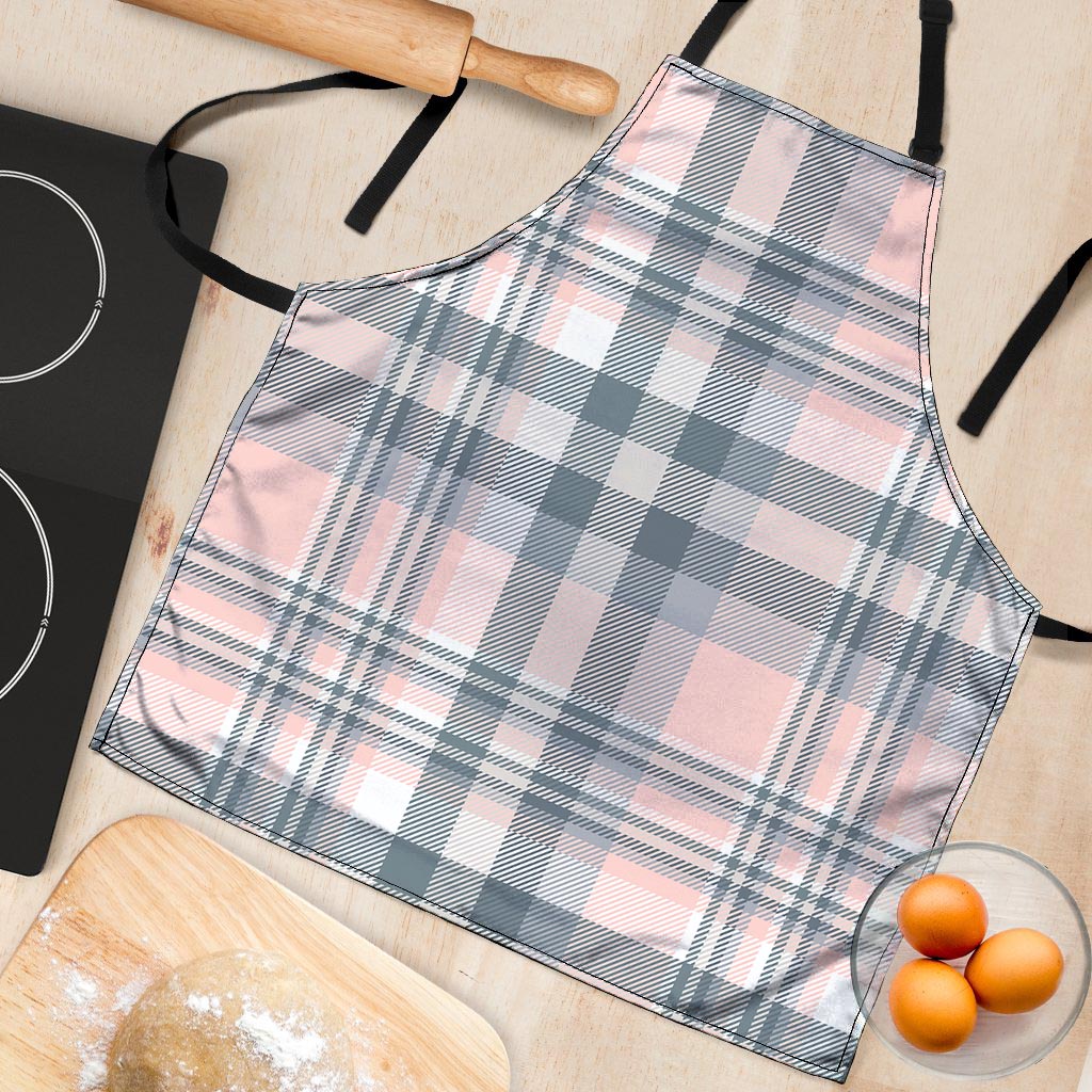 Pink Grey Plaid Tartan Women's Apron-grizzshop