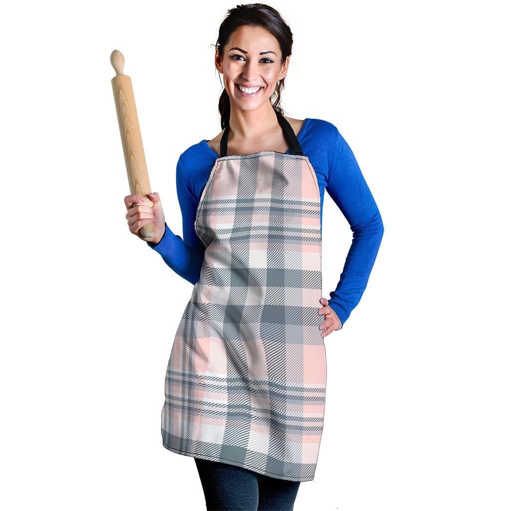 Pink Grey Plaid Tartan Women's Apron-grizzshop