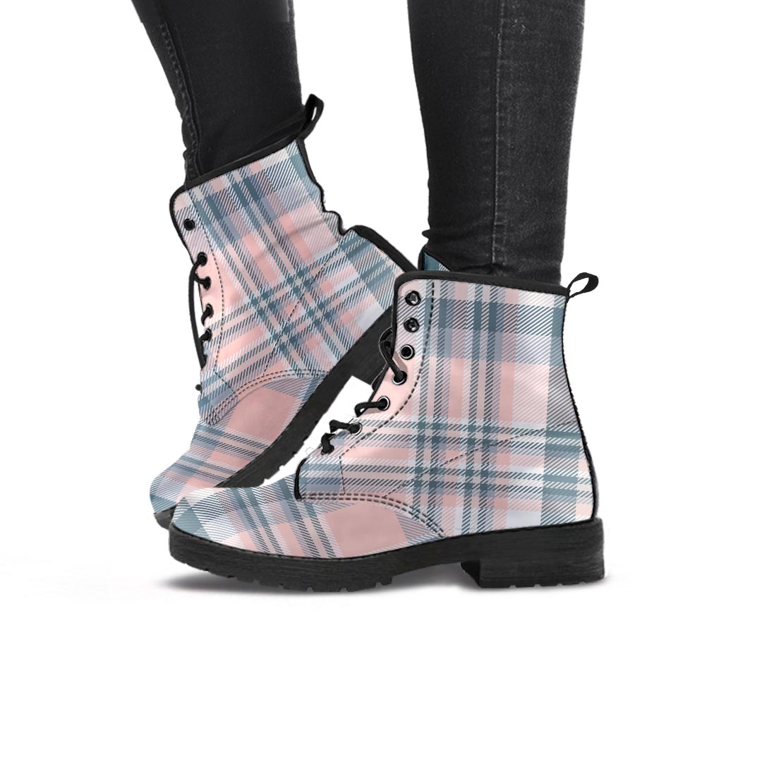 Pink Grey Plaid Tartan Women s Boots Grizzshopping