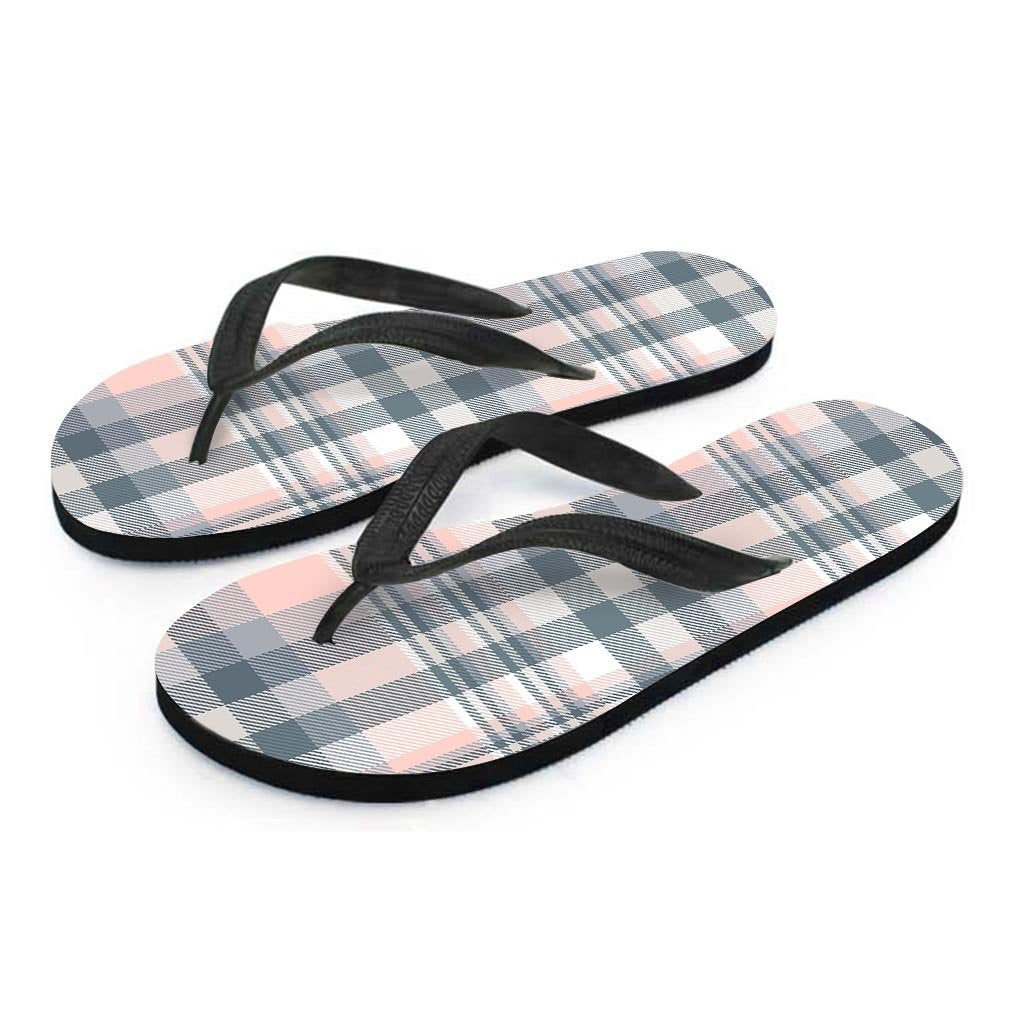 Pink Grey Plaid Tartan Women's Flip Flops-grizzshop