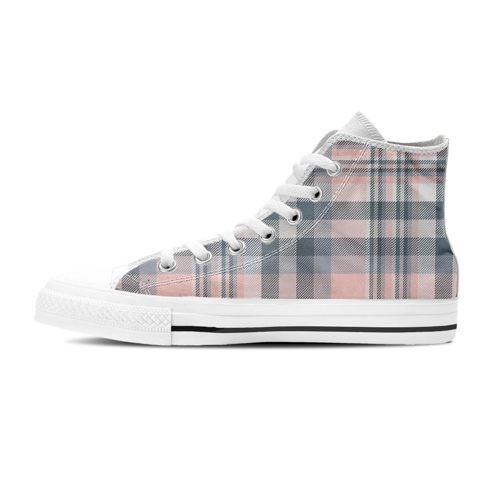 Pink Grey Plaid Tartan Women's High Top Shoes-grizzshop