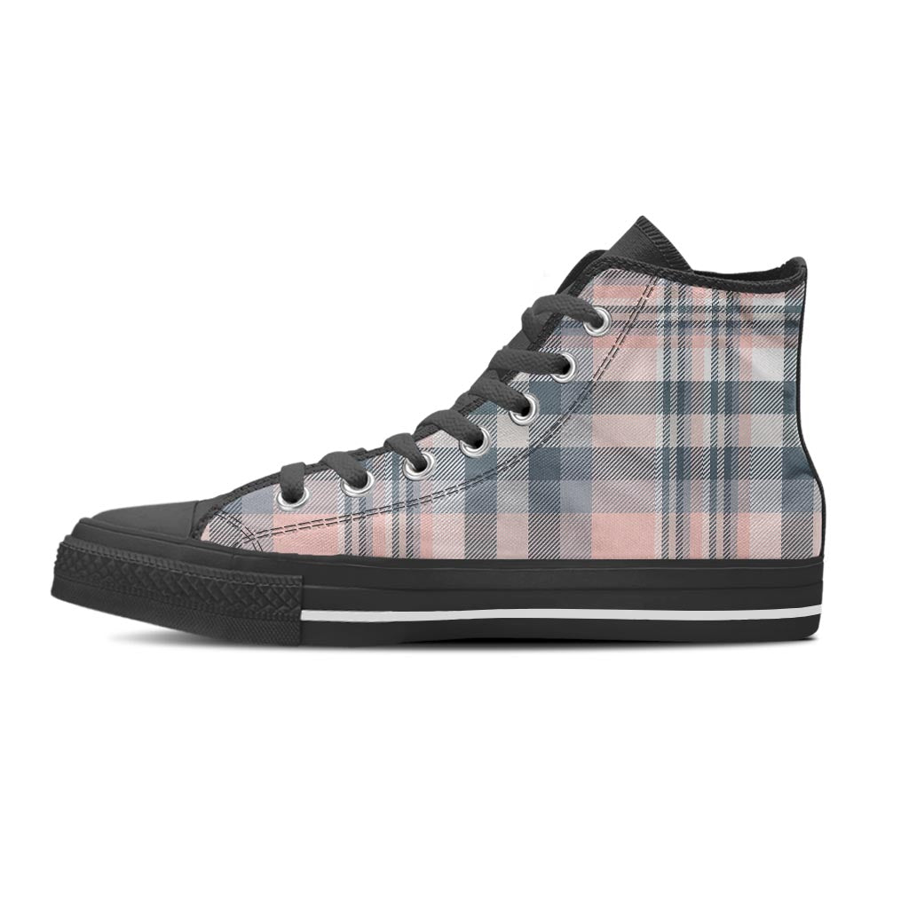 Pink Grey Plaid Tartan Women's High Top Shoes-grizzshop