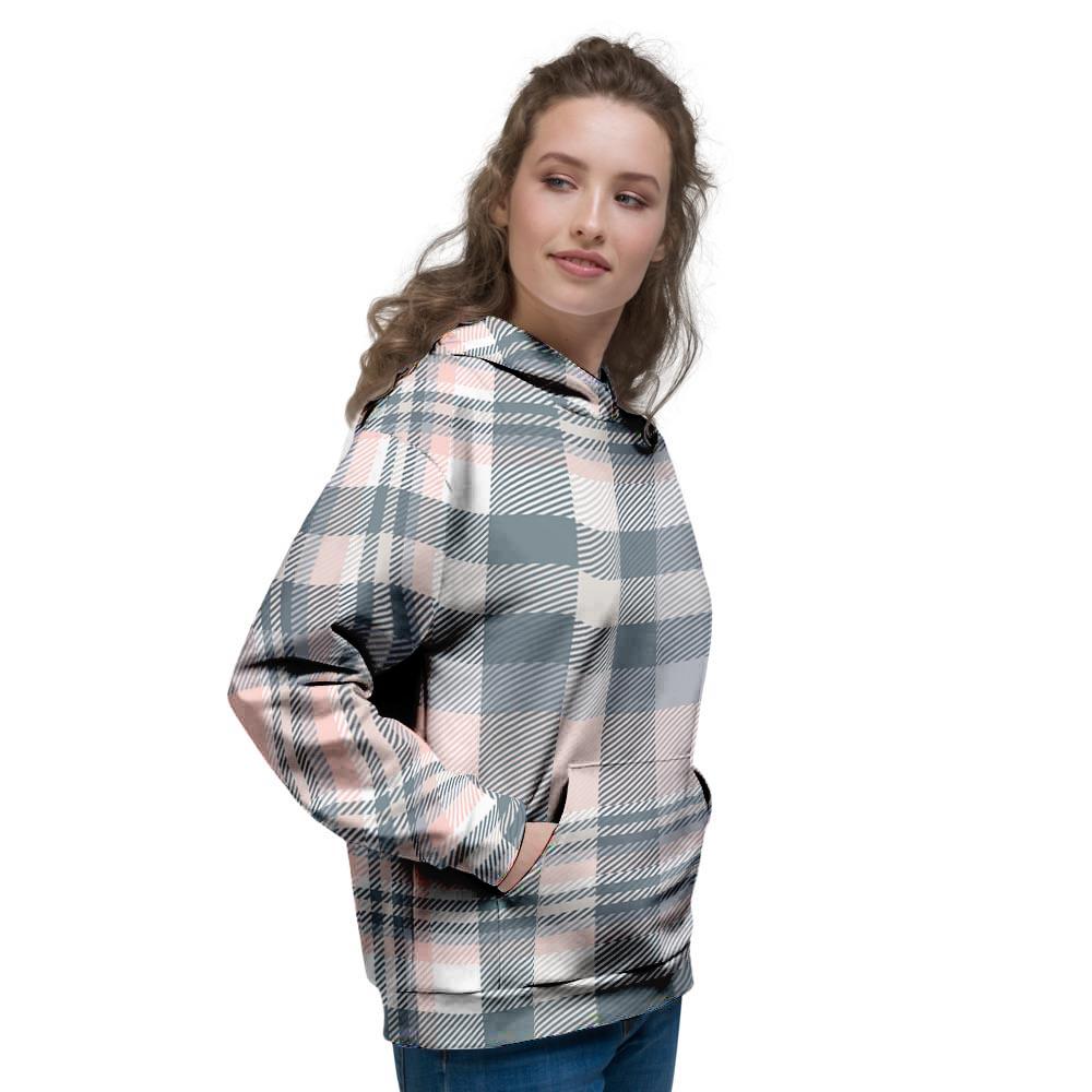 Pink Grey Plaid Tartan Women's Hoodie-grizzshop