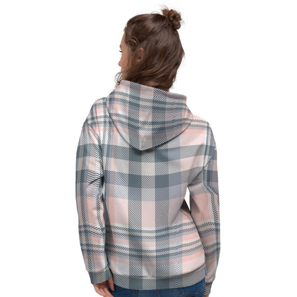 Pink Grey Plaid Tartan Women's Hoodie-grizzshop