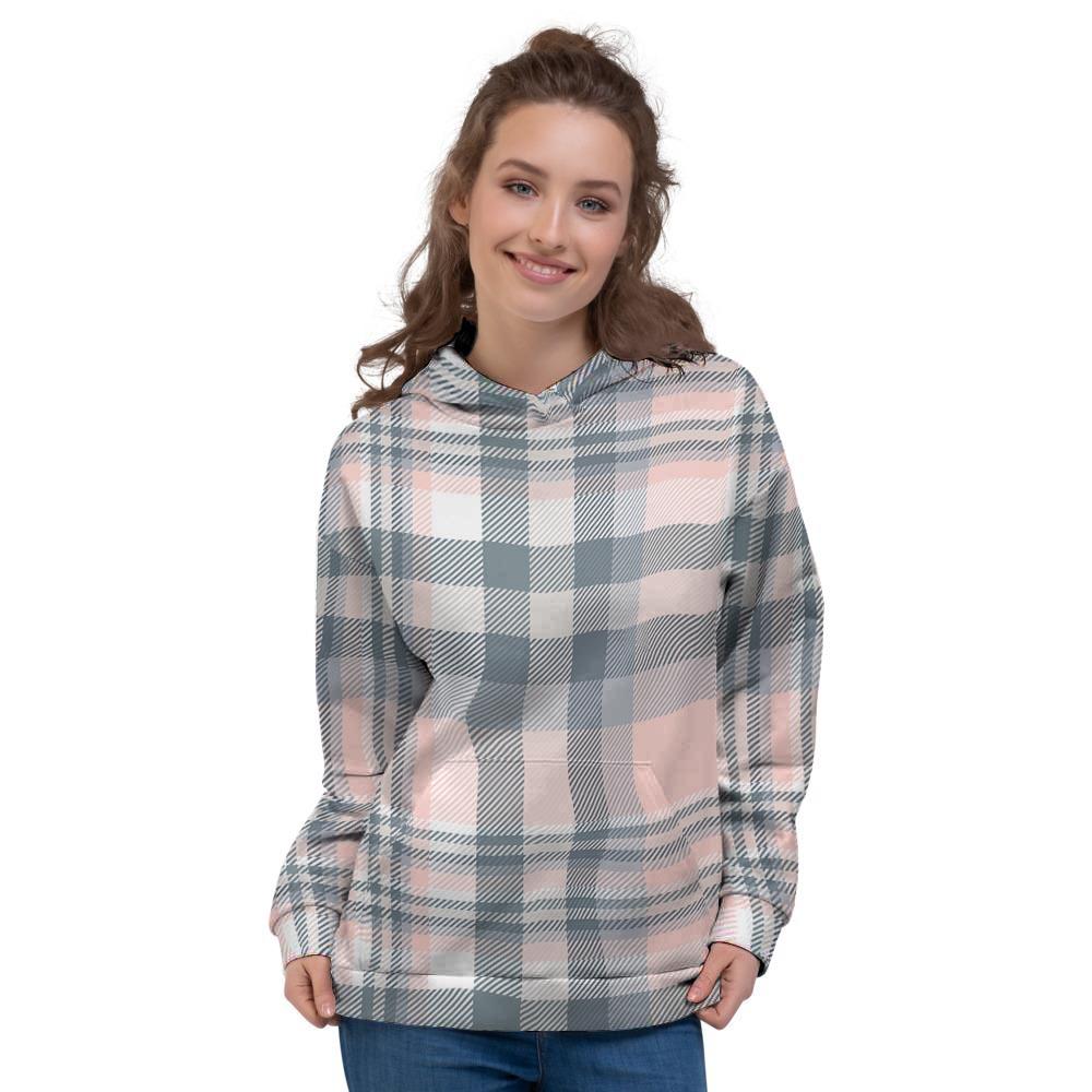 Pink Grey Plaid Tartan Women's Hoodie-grizzshop