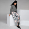 Pink Grey Plaid Tartan Women's Joggers-grizzshop