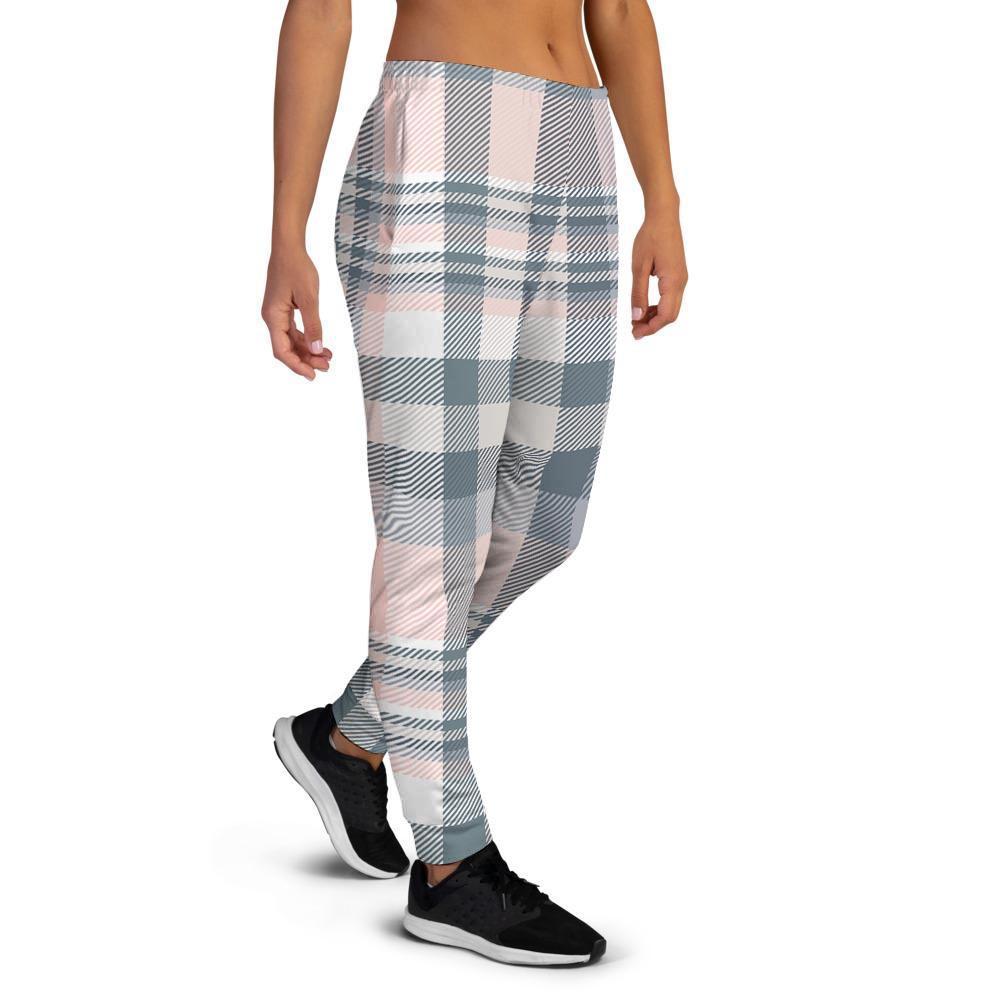 Pink Grey Plaid Tartan Women's Joggers-grizzshop