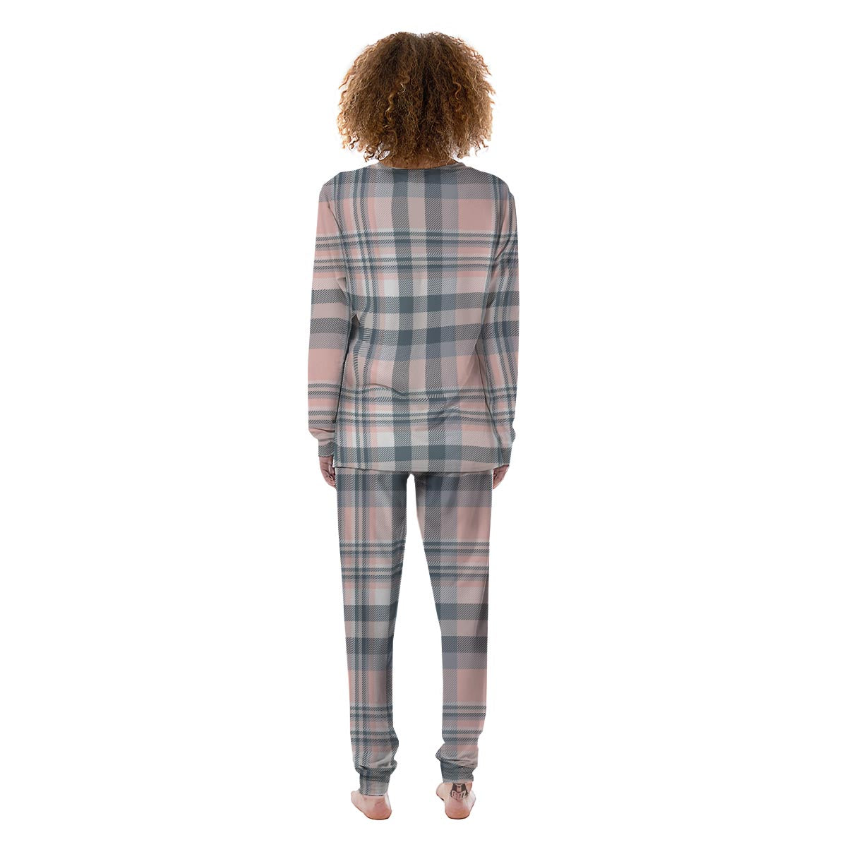 Pink Grey Plaid Tartan Women's Pajamas-grizzshop