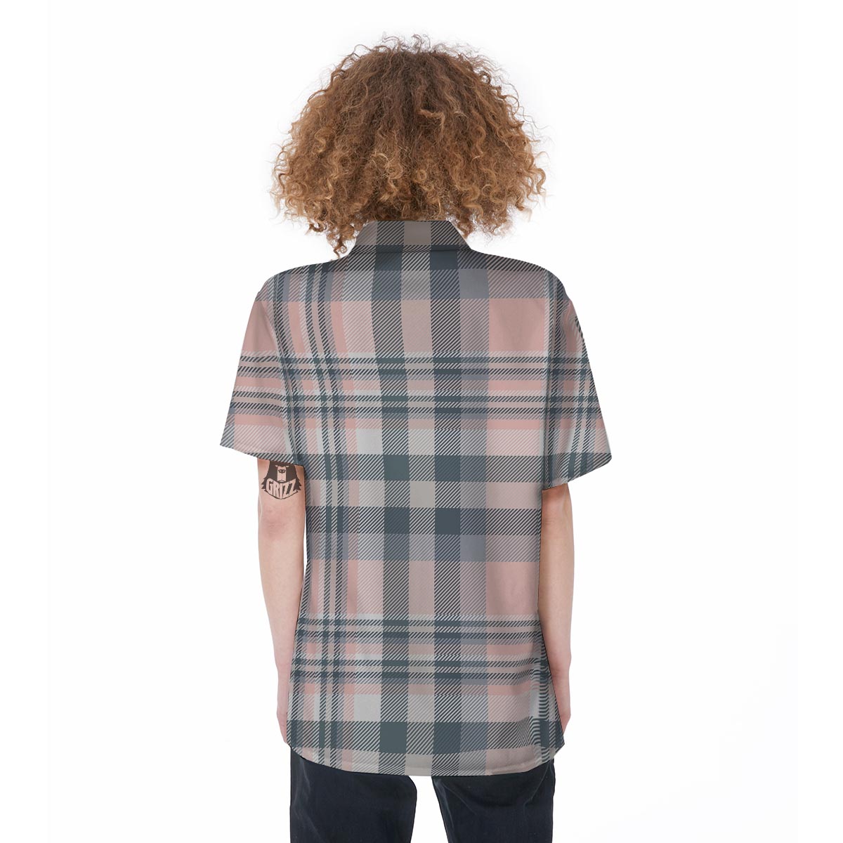 Pink Grey Plaid Tartan Women's Short Sleeve Shirts-grizzshop