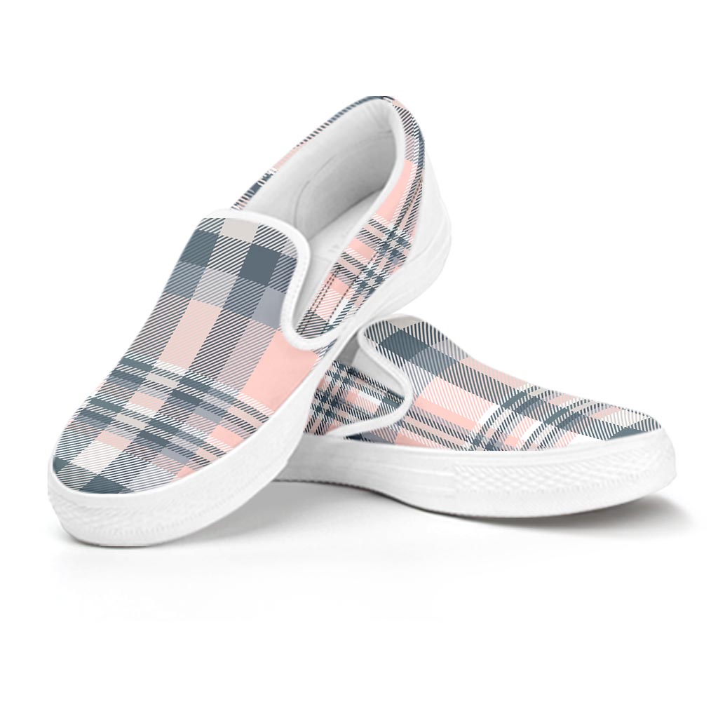 Pink Grey Plaid Tartan Women's Slip On Sneakers-grizzshop