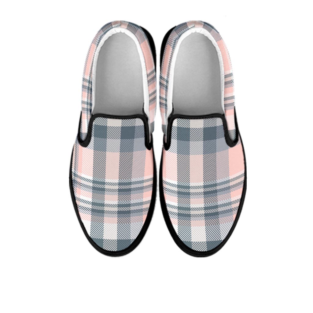 Pink Grey Plaid Tartan Women's Slip On Sneakers-grizzshop