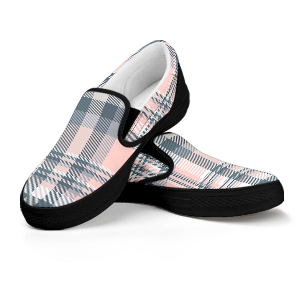 Pink Grey Plaid Tartan Women's Slip On Sneakers-grizzshop