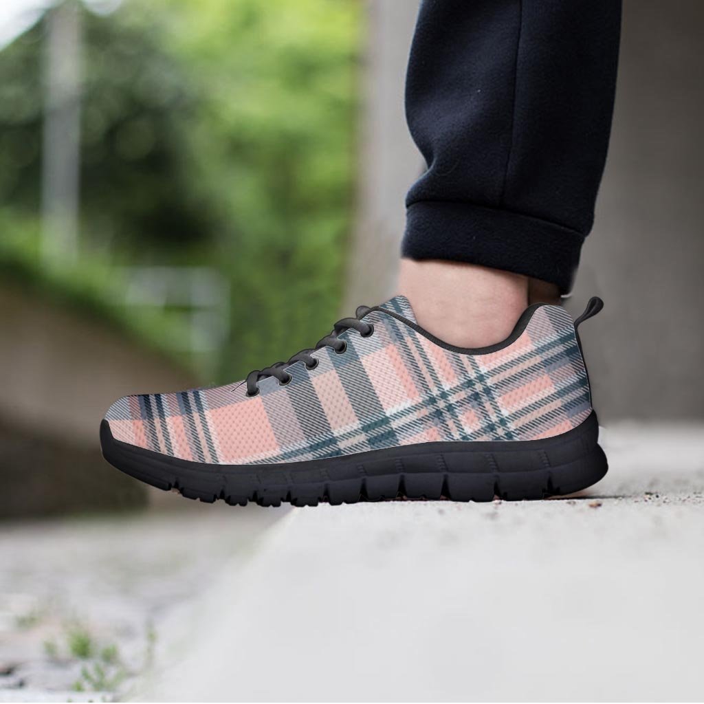 Pink Grey Plaid Tartan Women's Sneakers-grizzshop