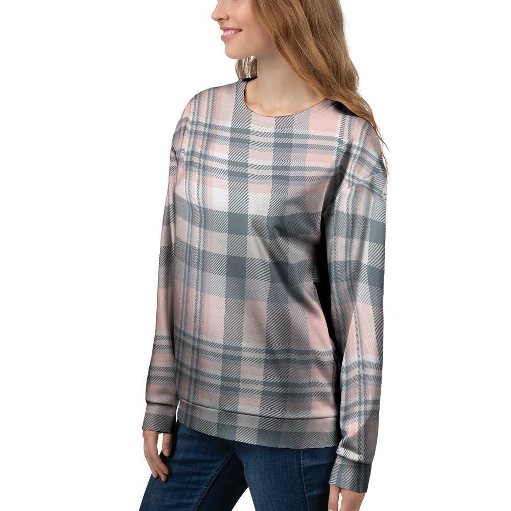 Pink Grey Plaid Tartan Women's Sweatshirt-grizzshop