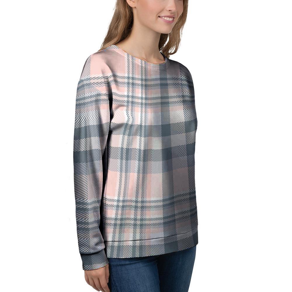 Pink Grey Plaid Tartan Women's Sweatshirt-grizzshop