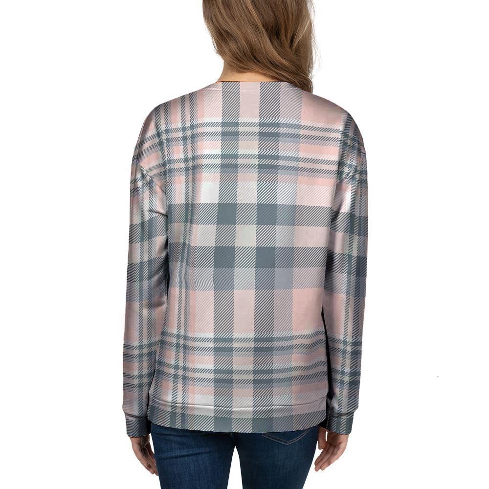 Pink Grey Plaid Tartan Women's Sweatshirt-grizzshop