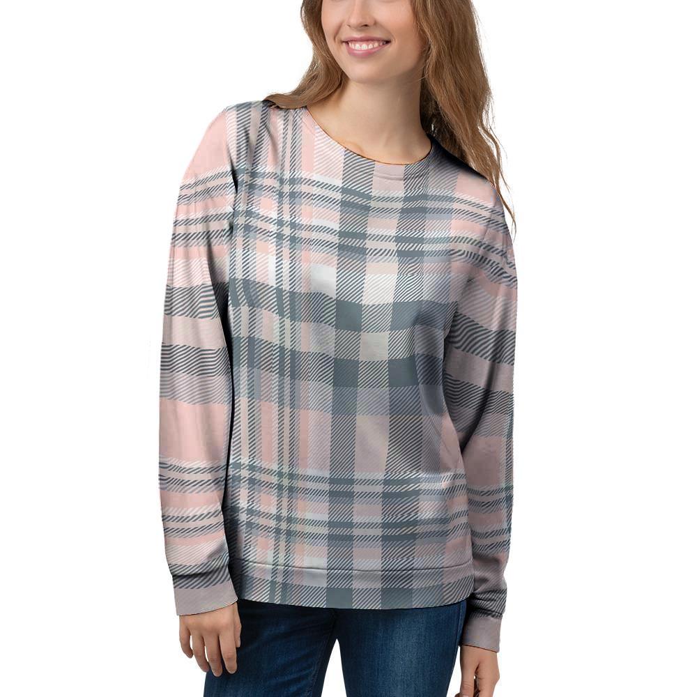 Pink Grey Plaid Tartan Women's Sweatshirt-grizzshop