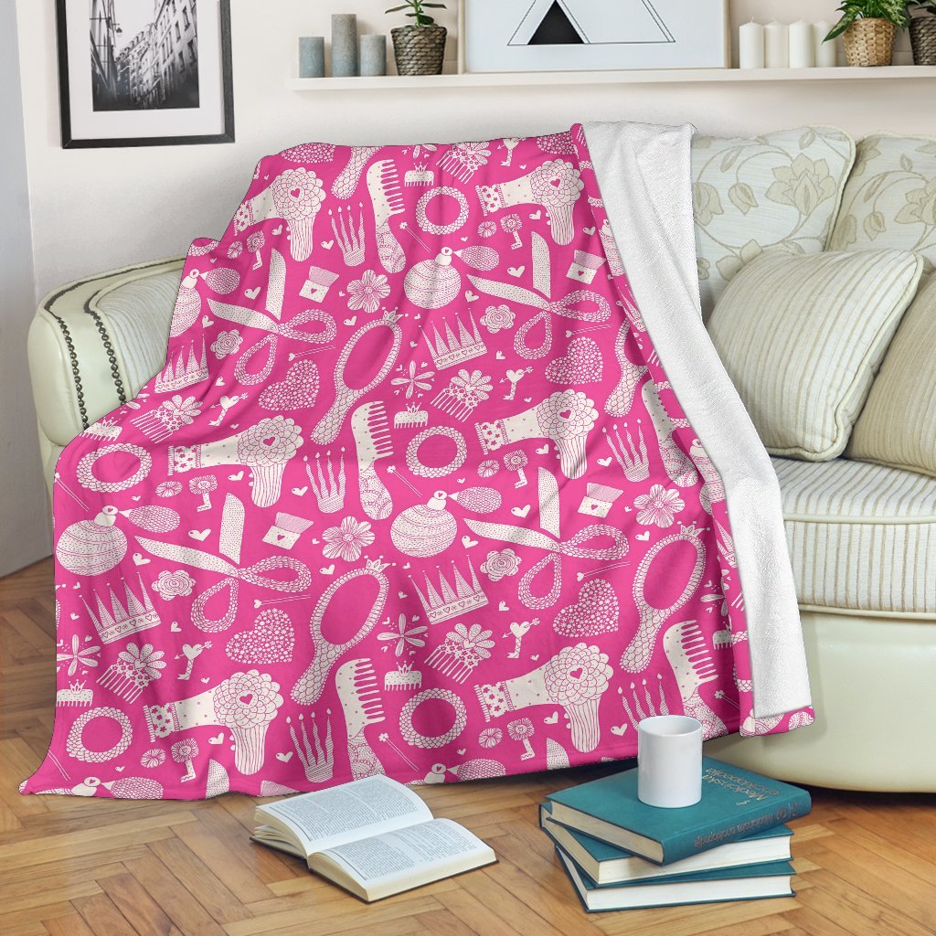 Pink Hair Stylist Pattern Print Blanket-grizzshop