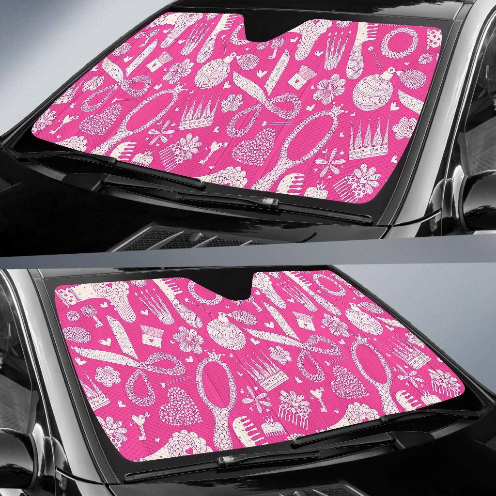 Pink Hair Stylist Pattern Print Car Sun Shade-grizzshop