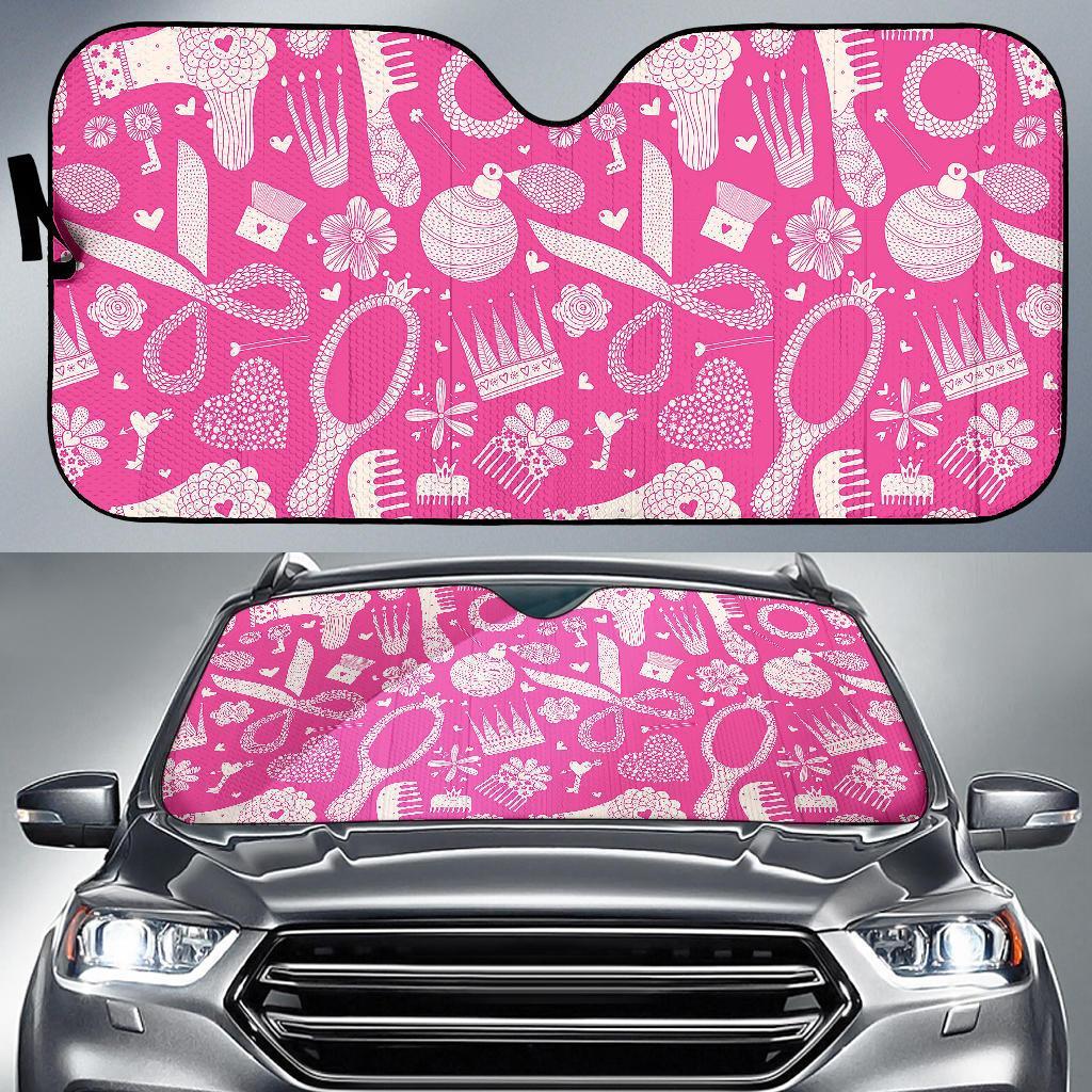 Pink Hair Stylist Pattern Print Car Sun Shade-grizzshop
