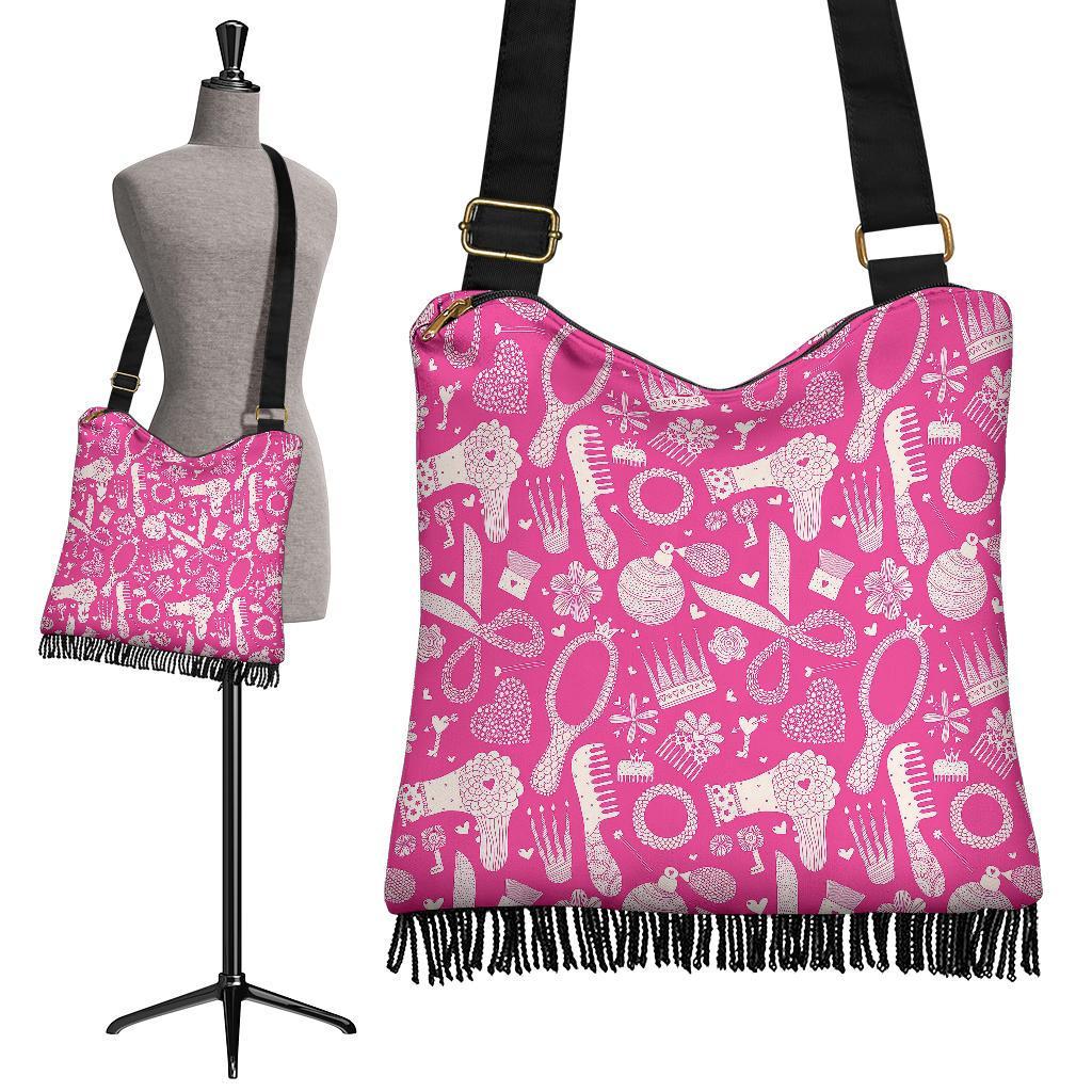 Pink Hair Stylist Pattern Print Crossbody Bags-grizzshop