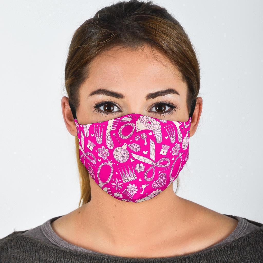 Pink Hair Stylist Pattern Print Face Mask-grizzshop