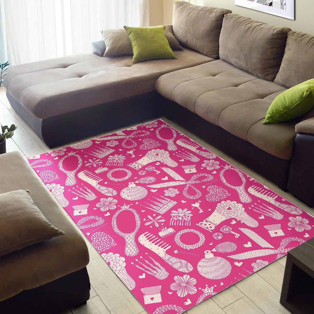 Pink Hair Stylist Pattern Print Floor Mat-grizzshop