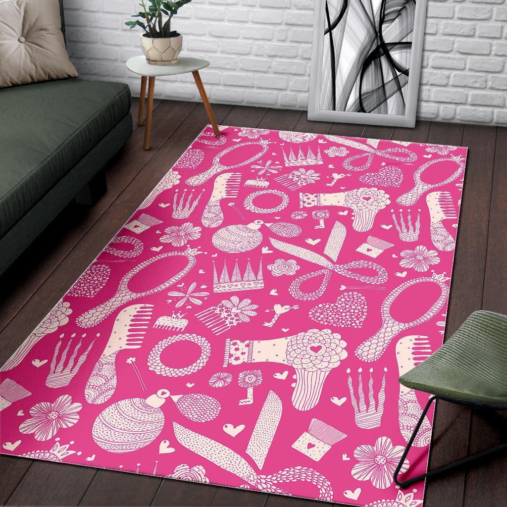 Pink Hair Stylist Pattern Print Floor Mat-grizzshop