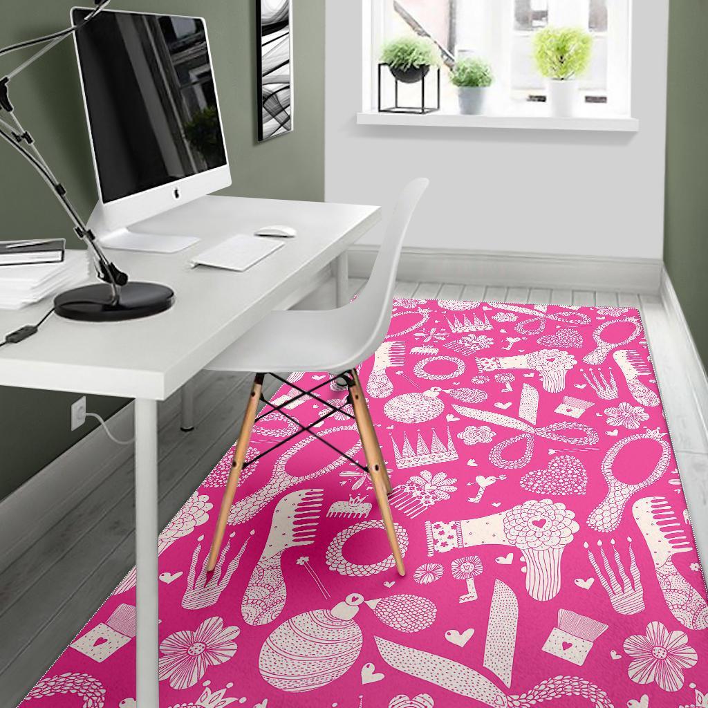 Pink Hair Stylist Pattern Print Floor Mat-grizzshop