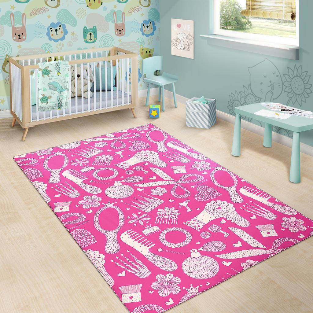 Pink Hair Stylist Pattern Print Floor Mat-grizzshop