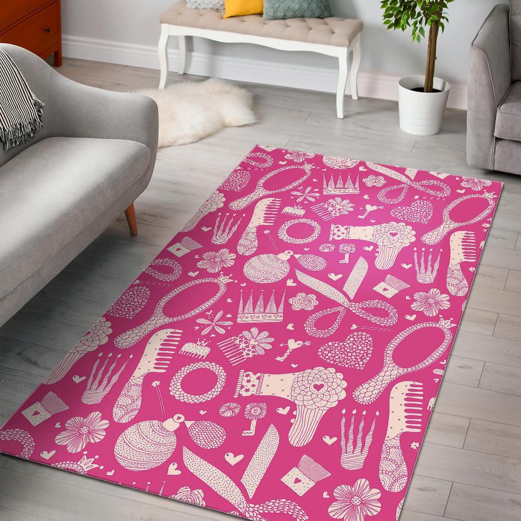 Pink Hair Stylist Pattern Print Floor Mat-grizzshop