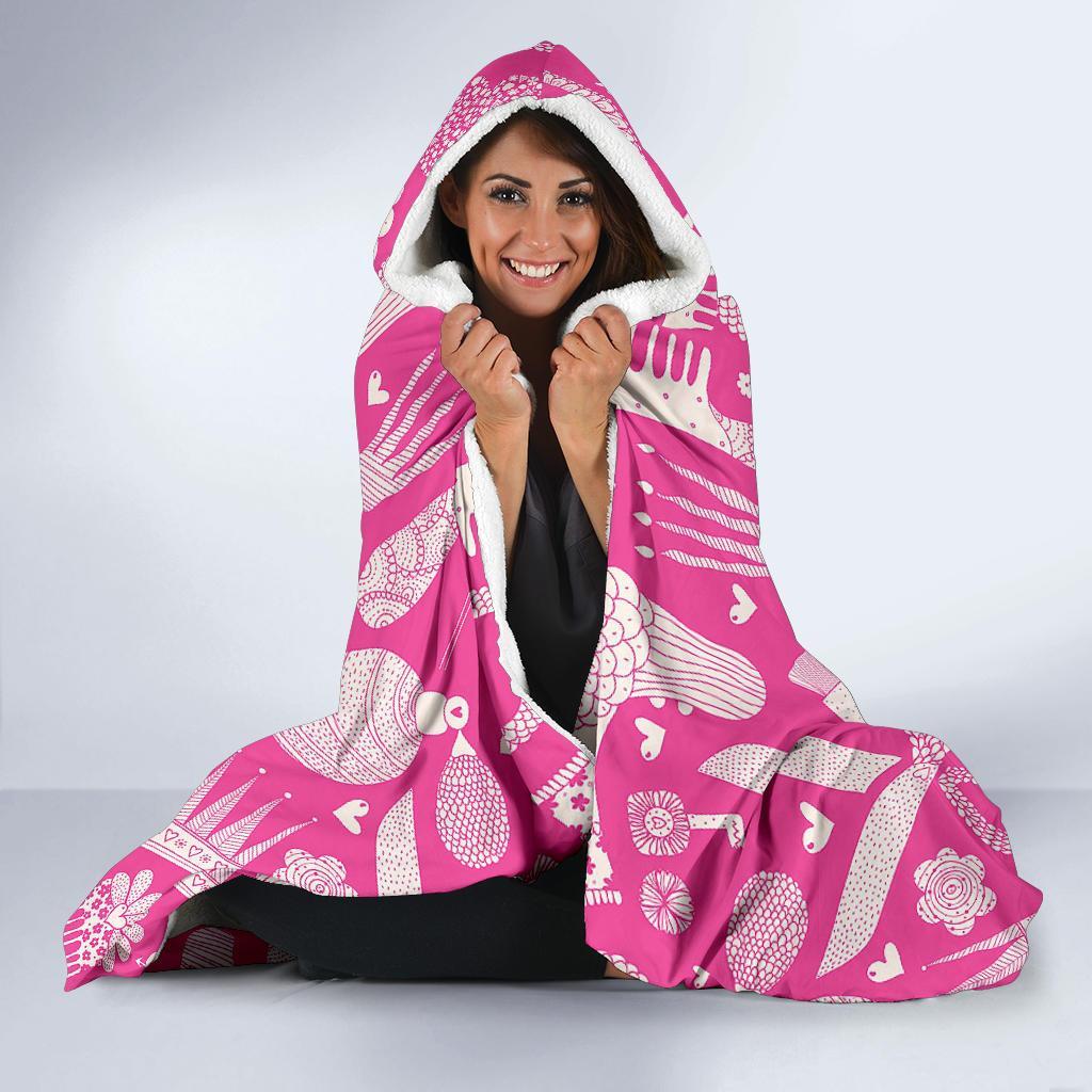 Pink Hair Stylist Pattern Print Hooded Blanket-grizzshop