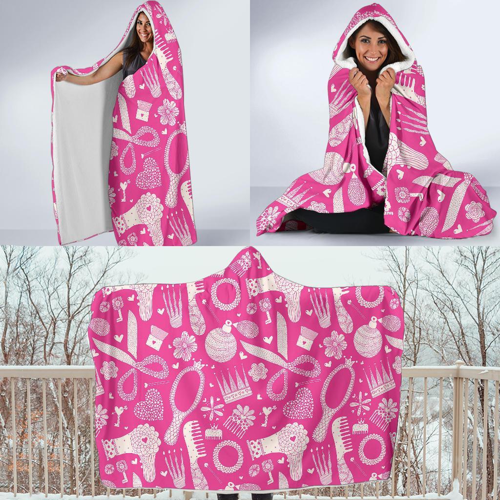 Pink Hair Stylist Pattern Print Hooded Blanket-grizzshop
