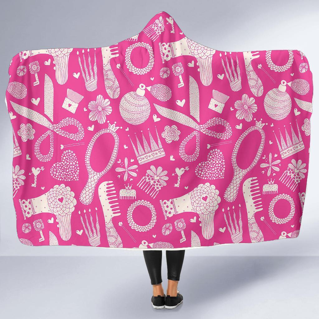 Pink Hair Stylist Pattern Print Hooded Blanket-grizzshop