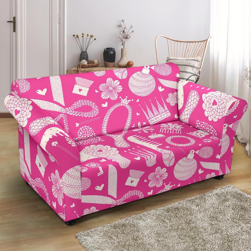 Pink Hair Stylist Pattern Print Loveseat Cover-grizzshop